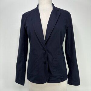 Eileen Fisher Navy Blazer Organic Cotton Stretch Poplin Notch Collar XXS Jacket
